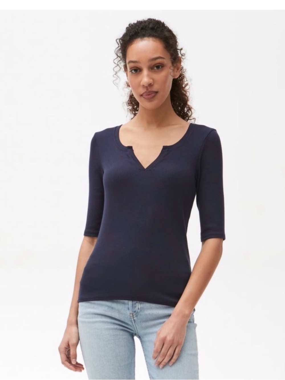 MICHAEL STARS 'Audrey' Split Neck Tee in Admiral